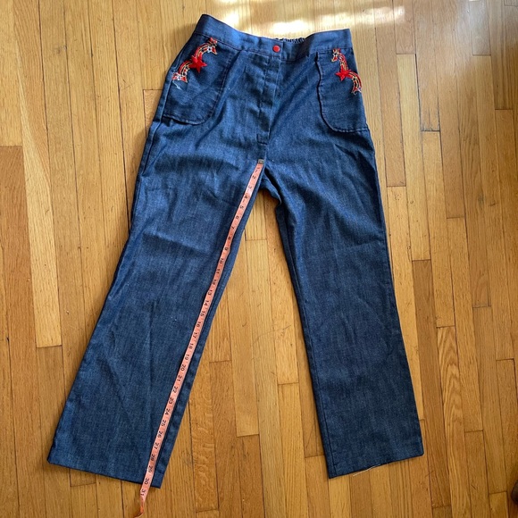 60s Vintage Denim Kick Flares with Star Heart Patched Pockets - Picture 11 of 12